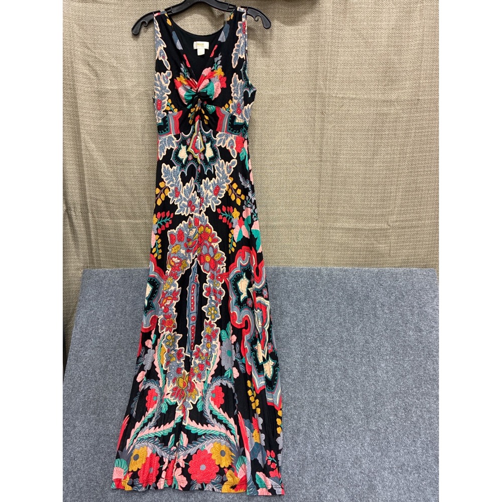 Maeve Anthropologie‎ Maxi Dress Small Black Floral Paisley Knot Front Sleeveless